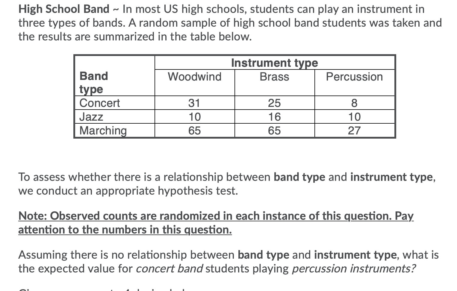 high school band assignments