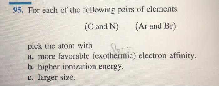Solved 95. For each of the following pairs of elements (C | Chegg.com