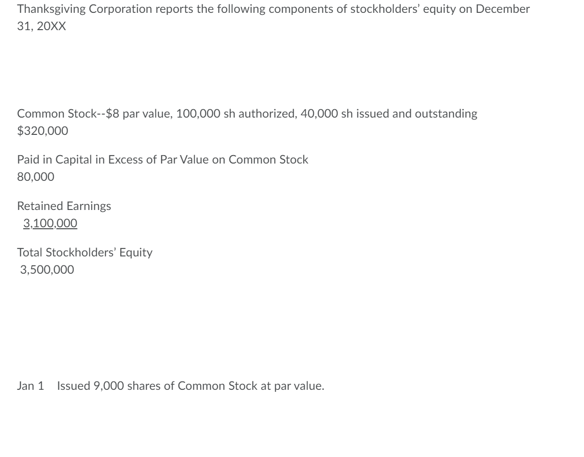 Solved Thanksgiving Corporation reports the following | Chegg.com