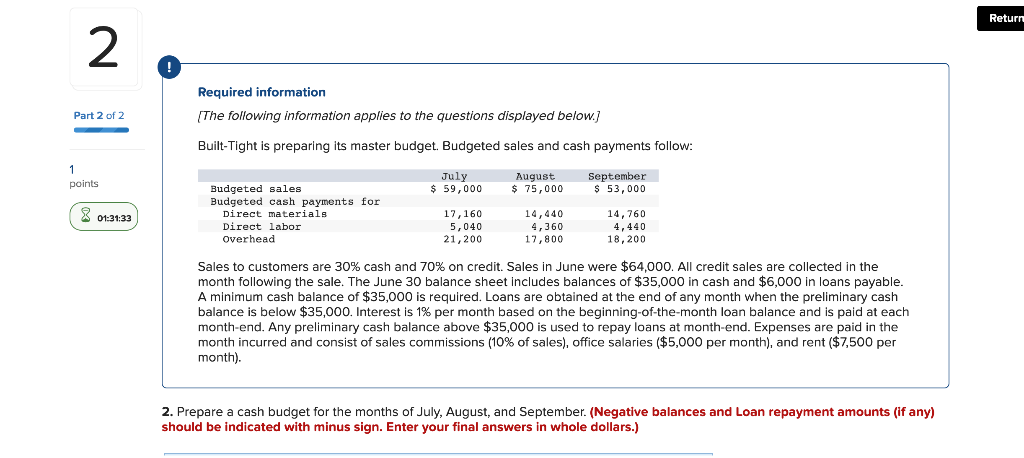 Solved Return 2 Required information Part 2 of 2 (The | Chegg.com