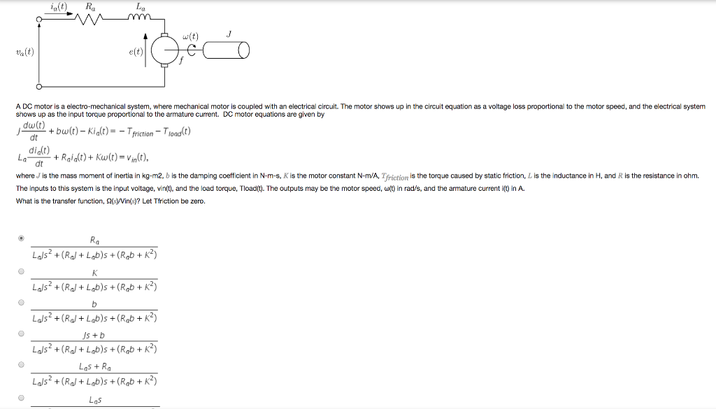 Solved dalt) Re valt) eft) H A DC motor is a