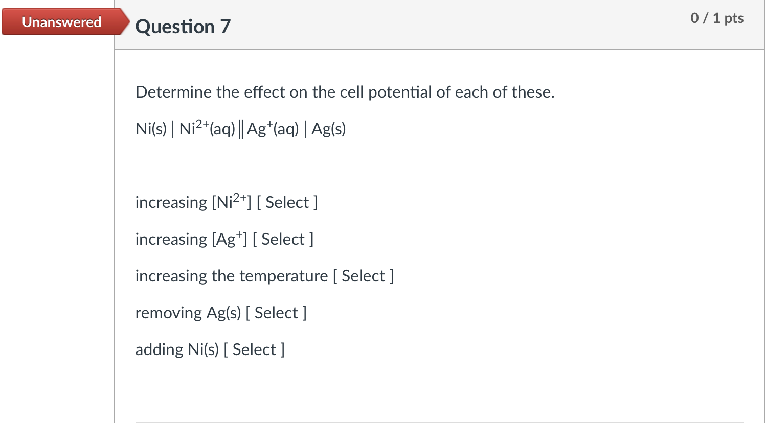 Solved Determine the effect on the cell potential of each of | Chegg.com