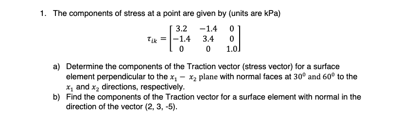 Solved 1. The components of stress at a point are given by | Chegg.com