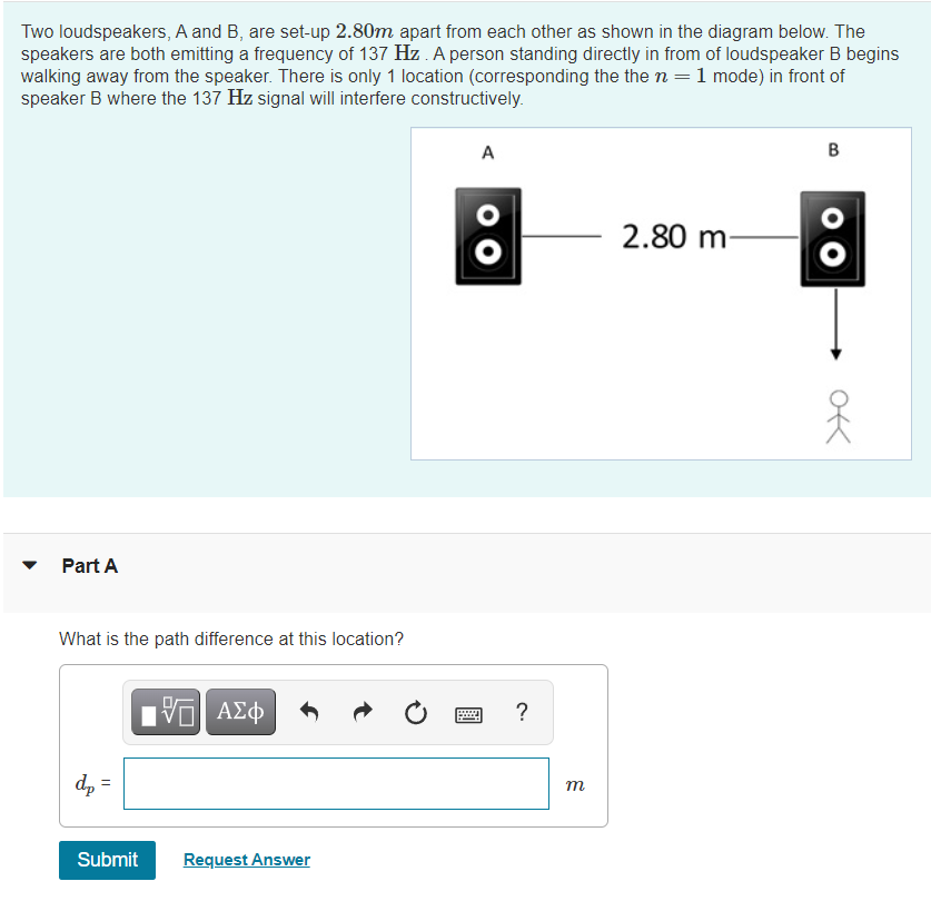 Solved Two Loudspeakers, A And B, Are Set-up 2.80m Apart | Chegg.com