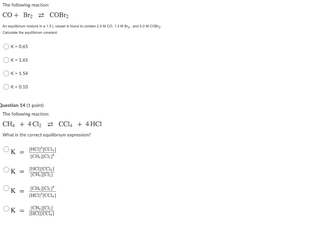 Solved The following reaction: CO+ Br2 = COBr2 contain 2.5 M | Chegg.com
