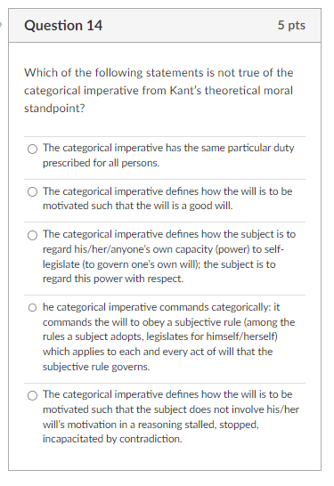 Question 14 5 pts Which of the following statements | Chegg.com