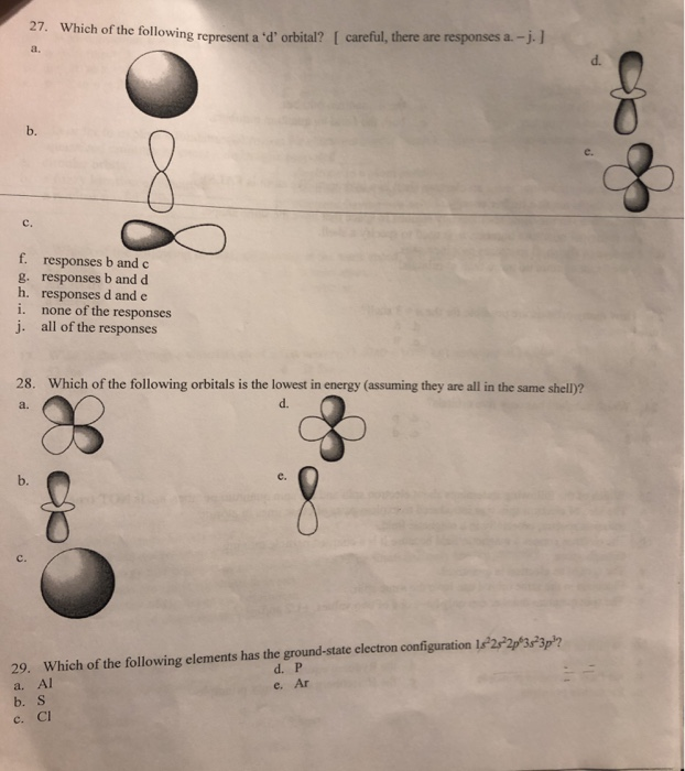 Solved 27. Which of the following represent a 'd' orbital? [ | Chegg.com