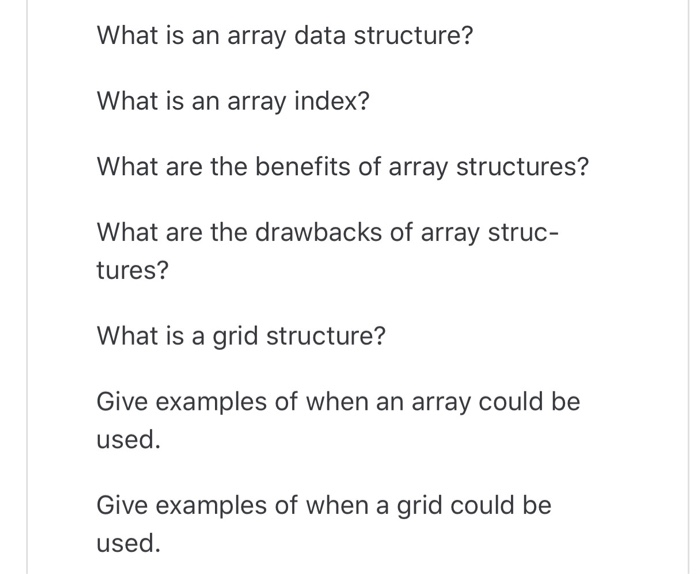 Solved What is an array data structure? What is an array | Chegg.com
