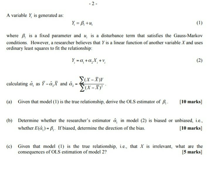 Solved A Variable Y Is Generated As Y B U Where Is Chegg Com