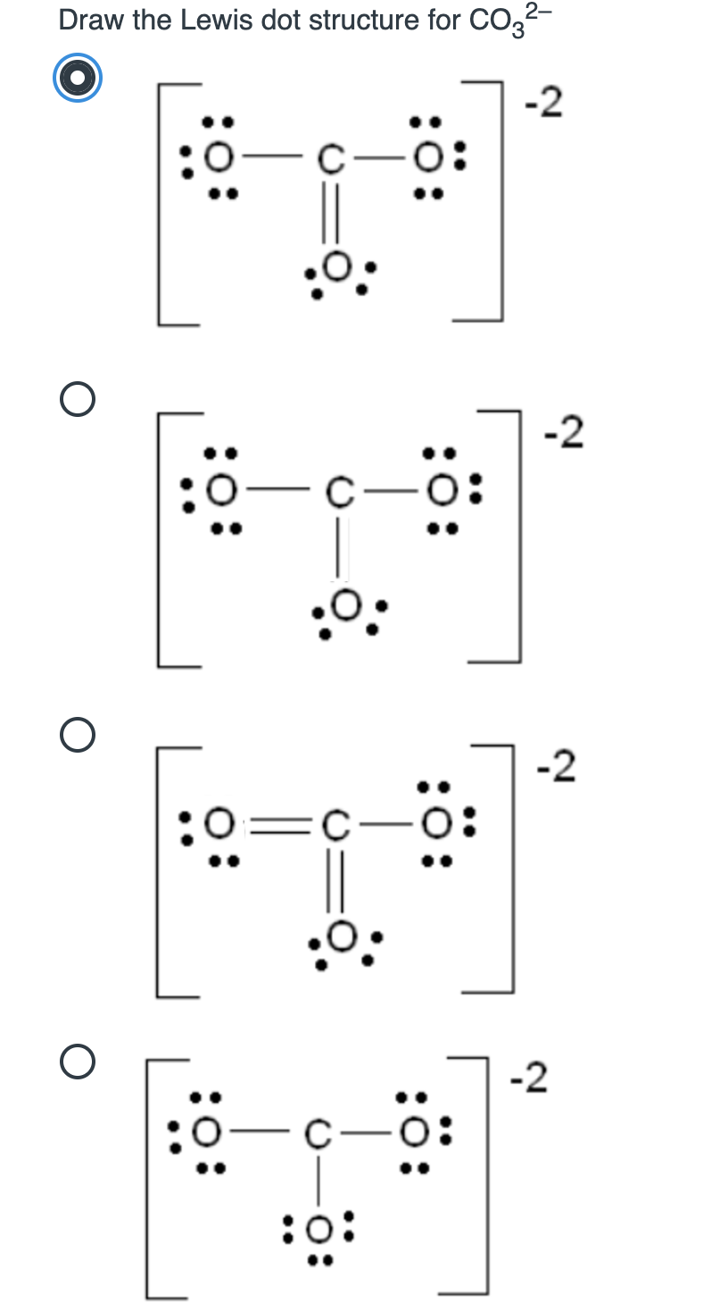 Solved Draw the Lewis dot structure for CO32 2 0 O 2 0