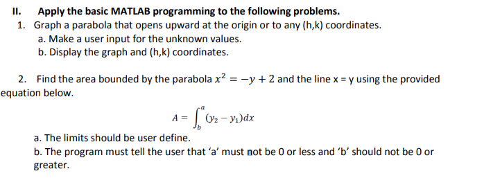 Solved II. Apply the basic MATLAB programming to the | Chegg.com