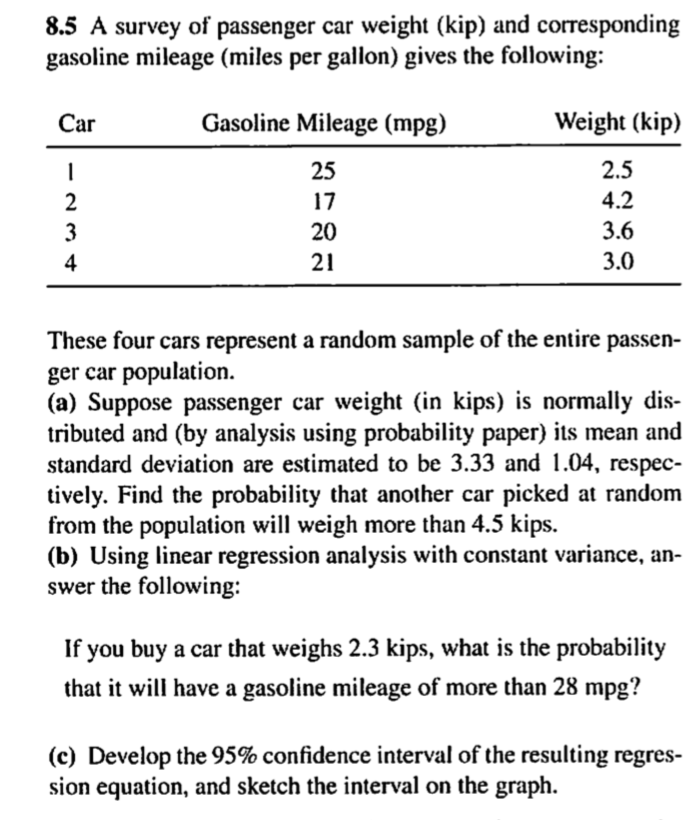 8.5 A survey of passenger car weight (kip) and