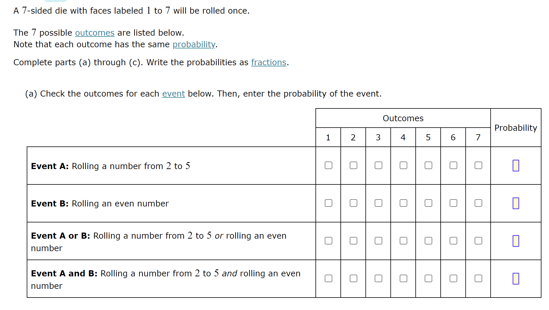 Solved A 7-sided die with faces labeled 1 to 7 will be | Chegg.com