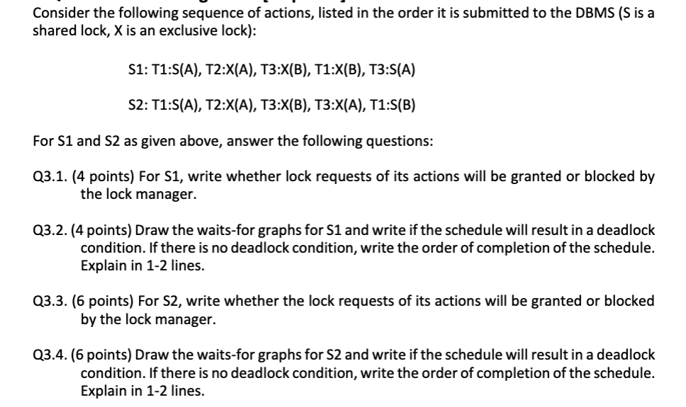 Solved Consider The Following Sequence Of Actions, Listed In | Chegg.com