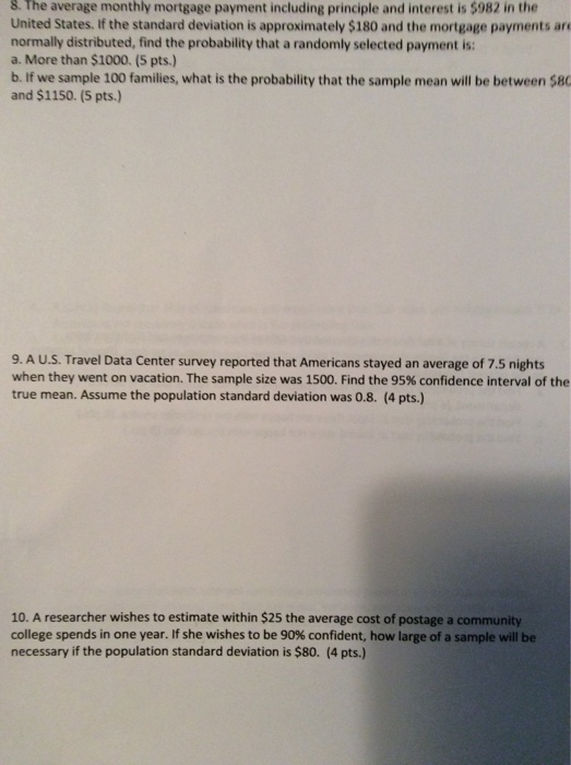 Solved 8 The Average Monthly Mortgage Payment Including Chegg