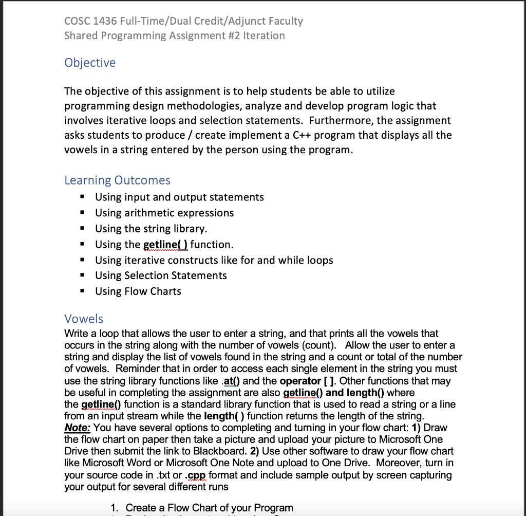 Solved COSC 1436 Full-Time/Dual Credit/Adjunct Faculty | Chegg.com