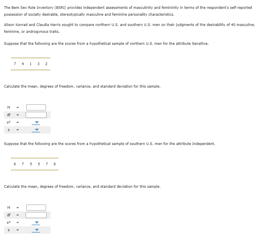 Solved The Bem Sex Role Inventory (BSRI) provides | Chegg.com