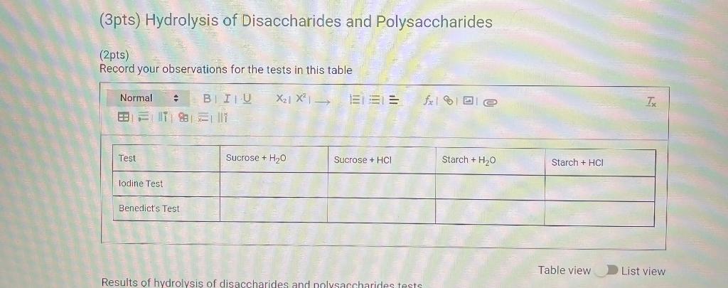 Solved Lab 7 Carbohydrates Team Carbohydrate Tests Fill in | Chegg.com