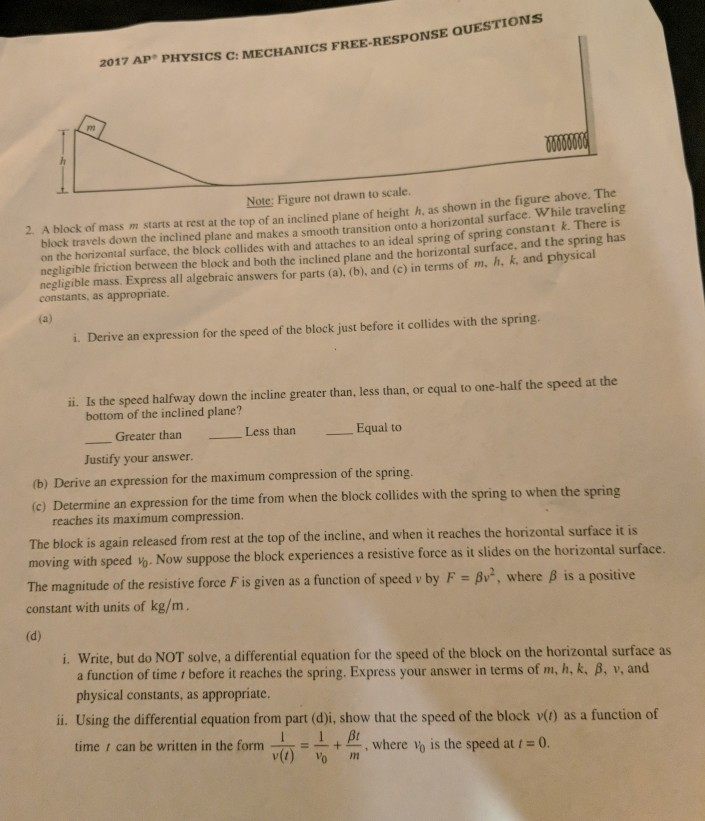 Solved 2017 AP PHYSICS C: MECHANICS FREE-RESPONSE QUESTIO /m | Chegg.com