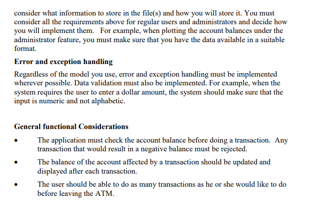 Solved The main functions of the ATM simulator may be | Chegg.com