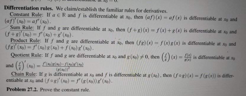 Solved U. Differentiation rules. We claim/establish the | Chegg.com
