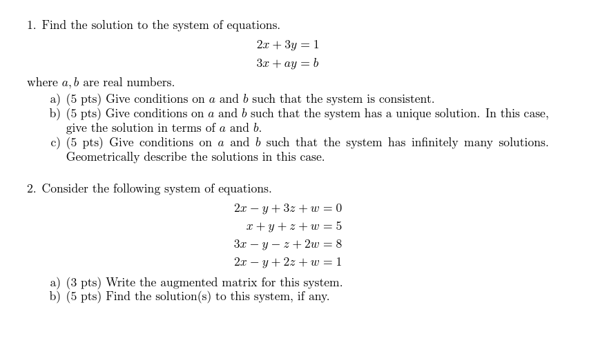 Solved 1. Find The Solution To The System Of Equations. | Chegg.com