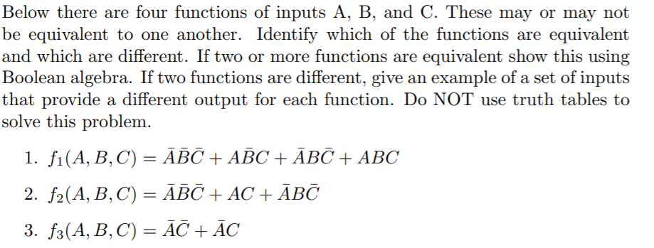 Solved Below There Are Four Functions Of Inputs A, B, And C. | Chegg.com