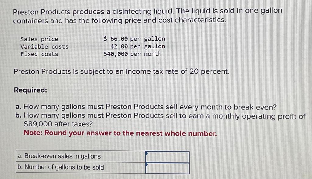 Solved Preston Products Produces A Disinfecting Liquid The Chegg