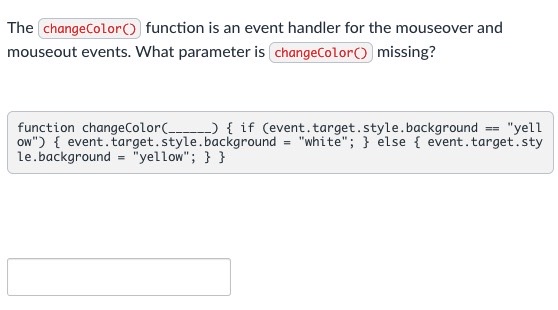 Solved The function is an event handler for the mouseover | Chegg.com