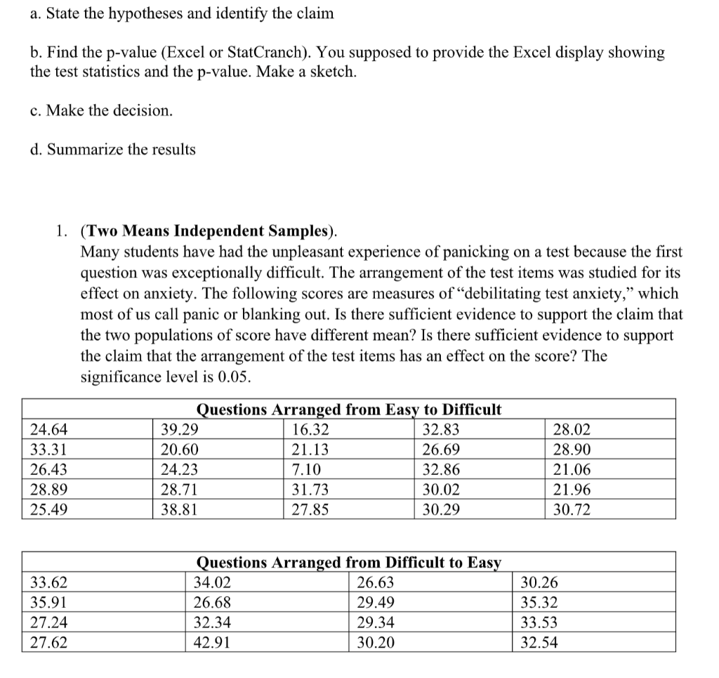 a-state-the-hypotheses-and-identify-the-claim-b-chegg