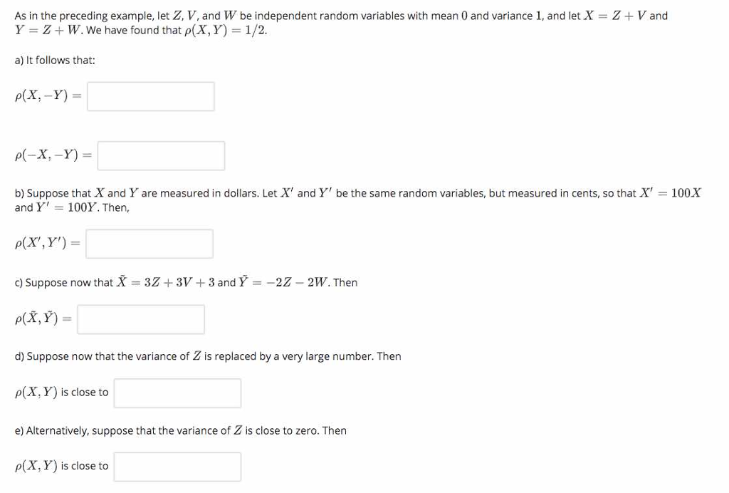 Solved As in the preceding example, let Z, V, and W be | Chegg.com