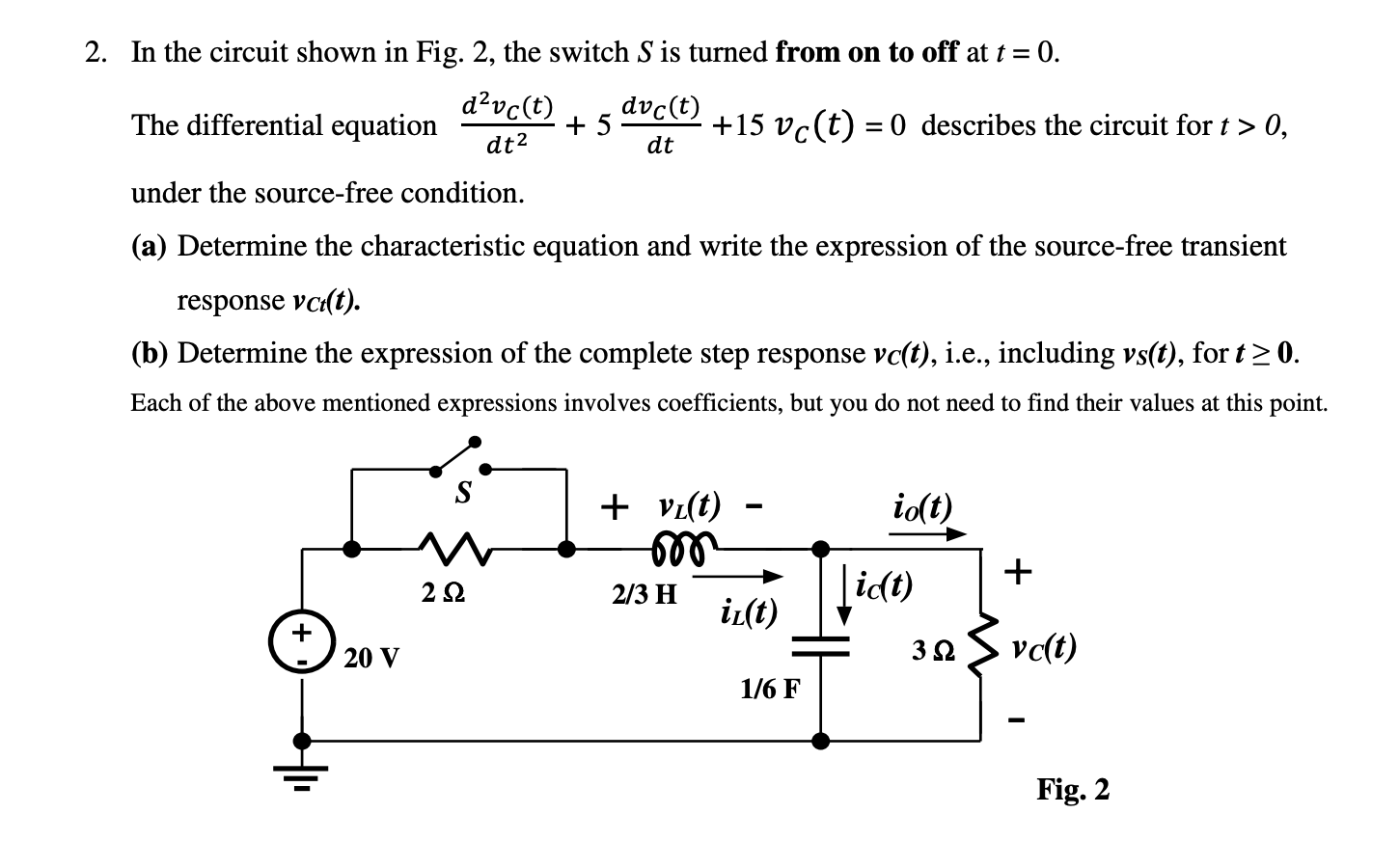 Solved 2. In the circuit shown in Fig. 2, the switch S is | Chegg.com