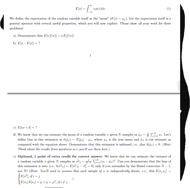 Solved E 2 L P ə Dr 1 We Define The Expectation Of Chegg Com