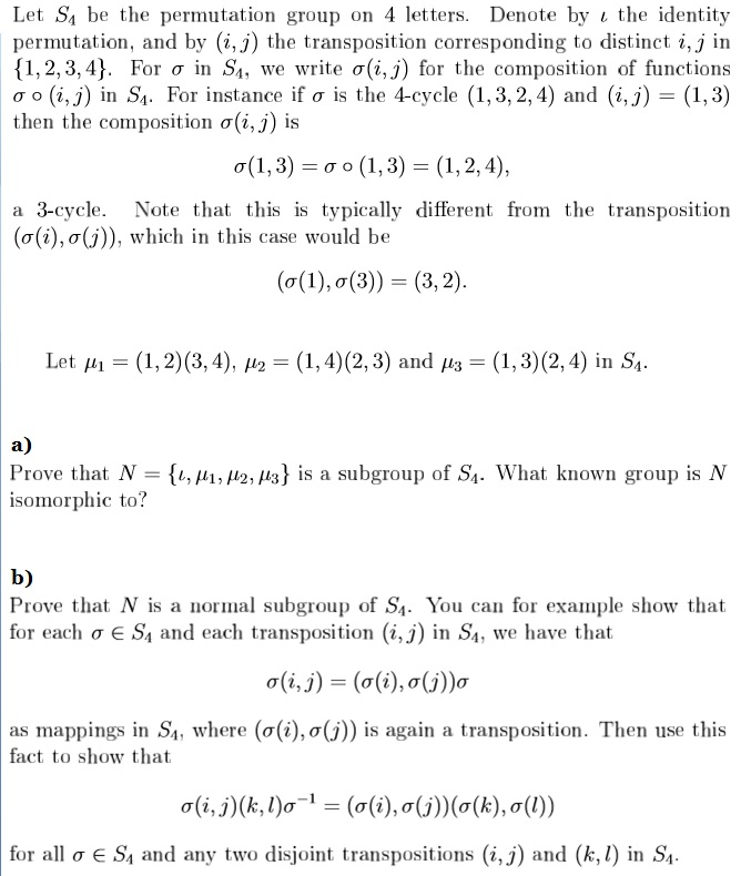 Solved Let S4 Be The Permutation Group On 4 Letters. Denote | Chegg.com