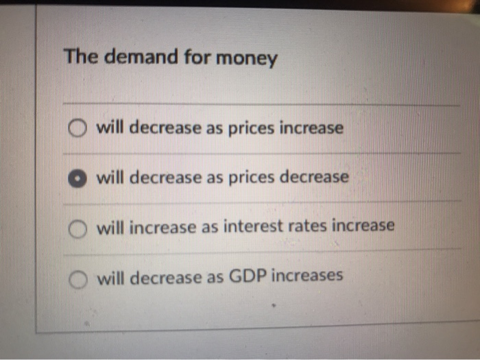 Solved A reduction in the money supply will tend to Reduce | Chegg.com