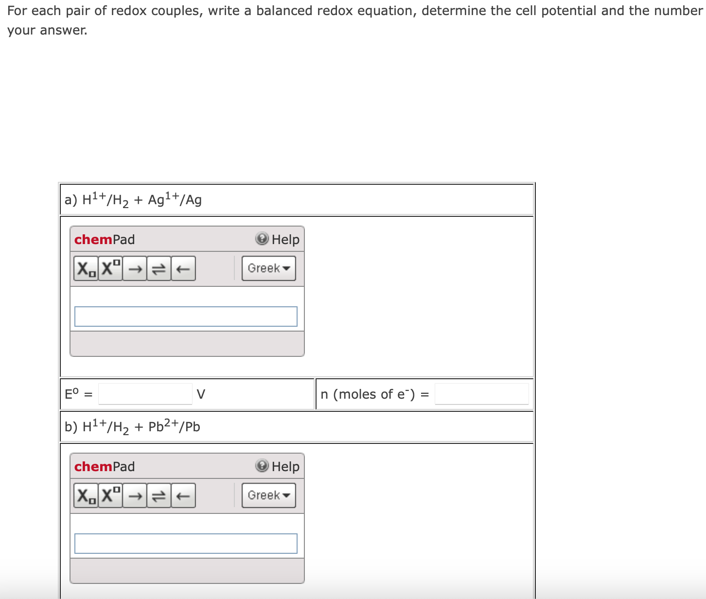 Solved For each pair of redox couples, write a balanced | Chegg.com
