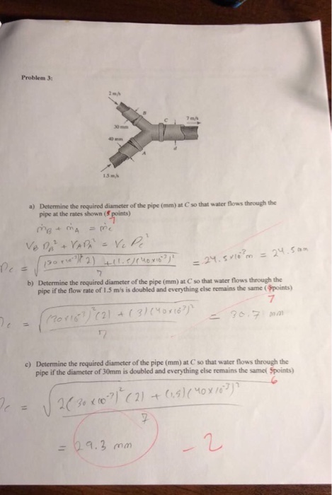 Solved Problem 4: Water flows through the pipe C at 4 m/s. | Chegg.com