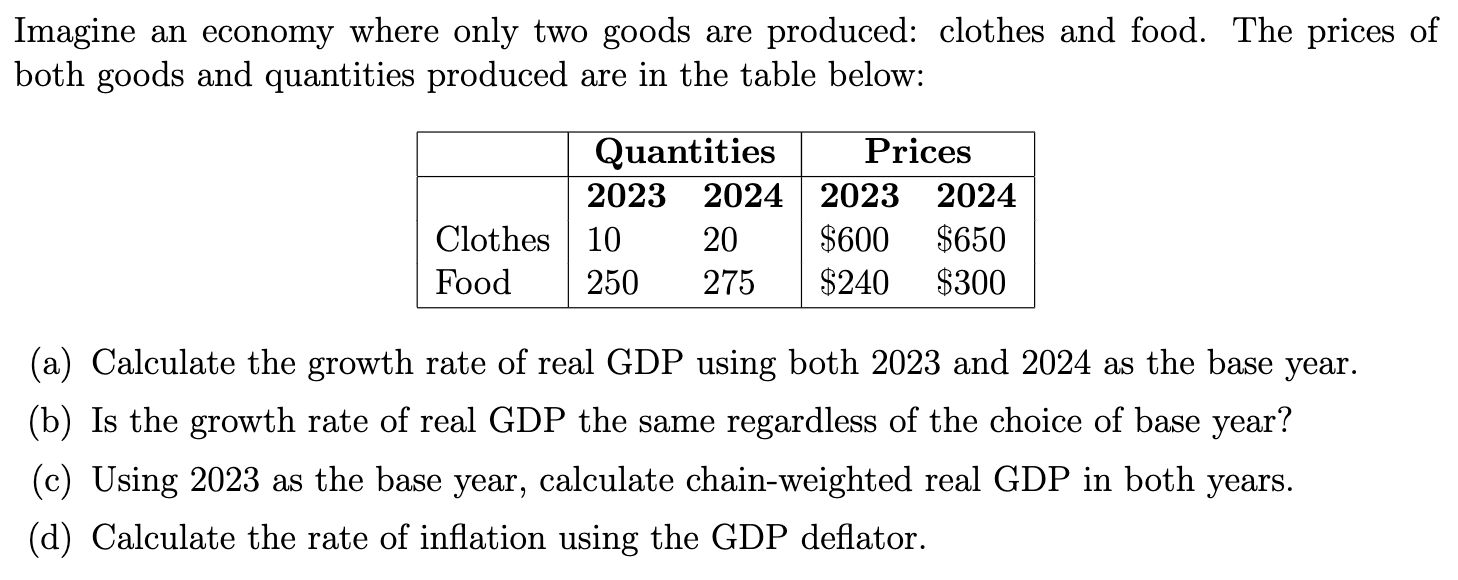 Solved Imagine an economy where only two goods are produced: | Chegg.com