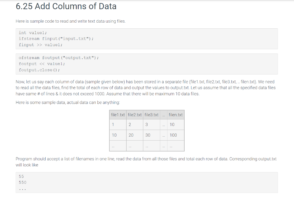 Solved 6.25 Add Columns Of Data Here Is Sample Code To Read | Chegg.com