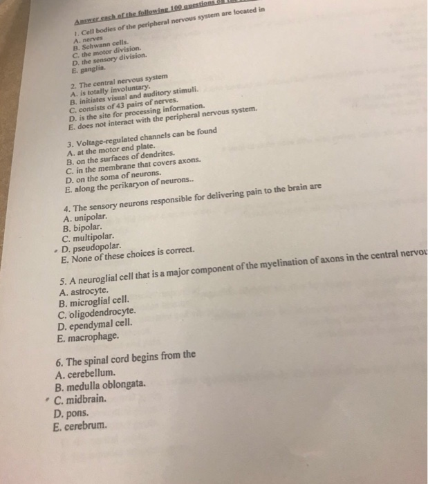 Solved are located in 1 Cell bodies of the peripheral | Chegg.com