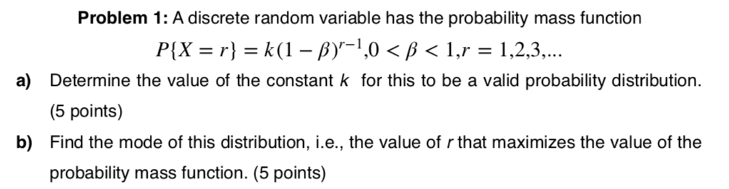 Solved Problem 1 A Discrete Random Variable Has The Prob Chegg Com