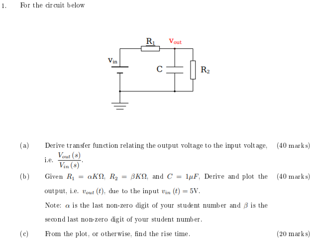 Solved For the circuit below vout vin R1 C R2 (a) Derive | Chegg.com