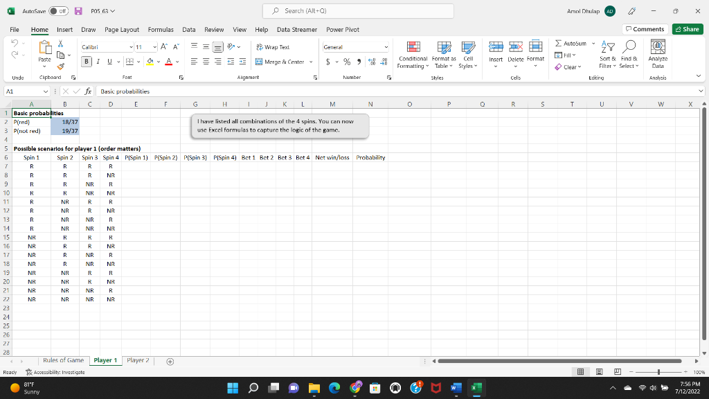 Solved Two gamblers play a version of roulette with a wheel