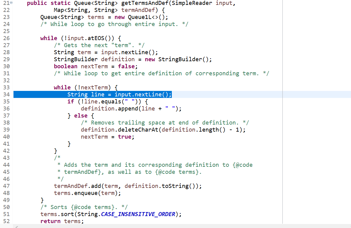 Solved public static Queue getTerms AndDef(SimpleReader | Chegg.com