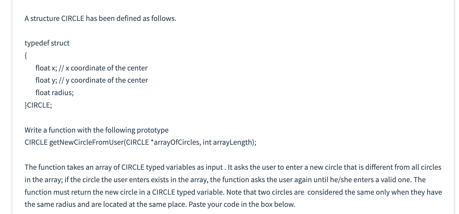 Solved A structure CIRCLE has been defined as follows. | Chegg.com