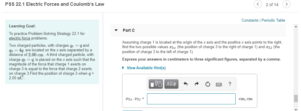 Solved PSS 22.1 Electric Forces And Coulomb's Law 2 Of 14 | Chegg.com