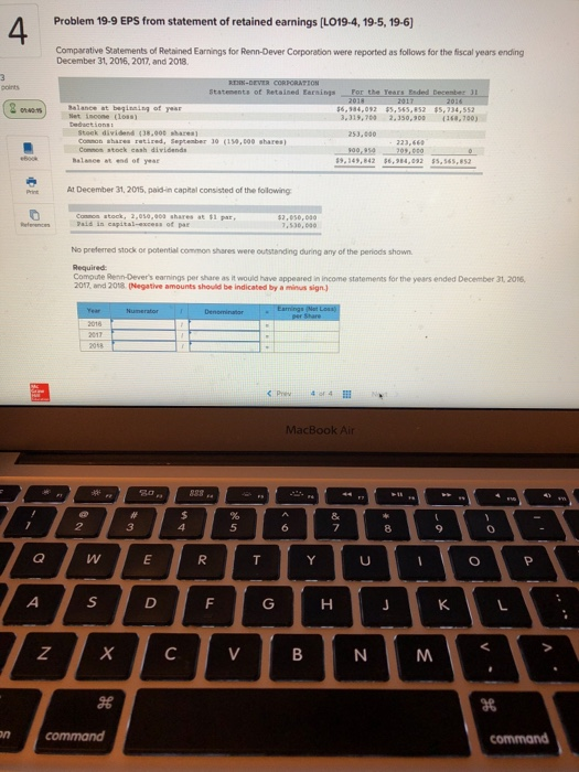 Solved 4 Problem 19-9 EPS from statement of retained | Chegg.com