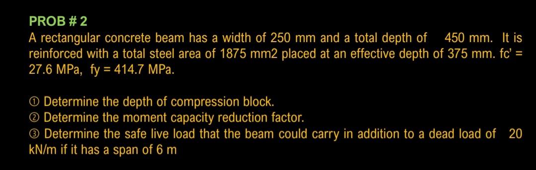 Solved PROB #2 A rectangular concrete beam has a width of | Chegg.com