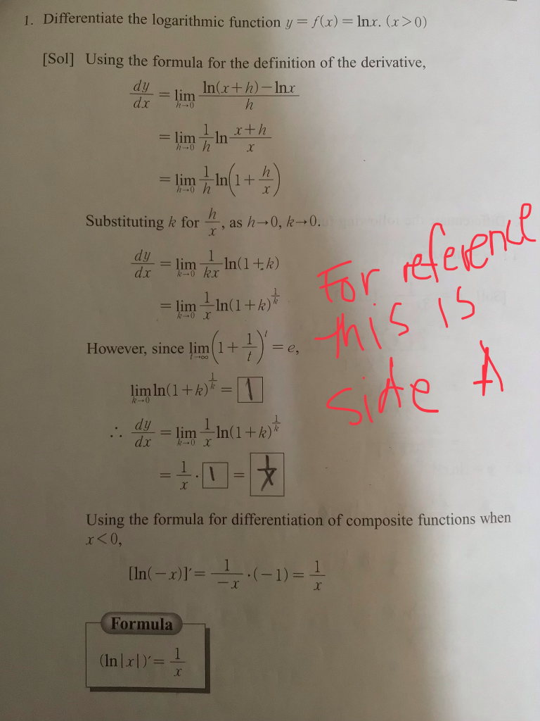 derivative of log base 10 x