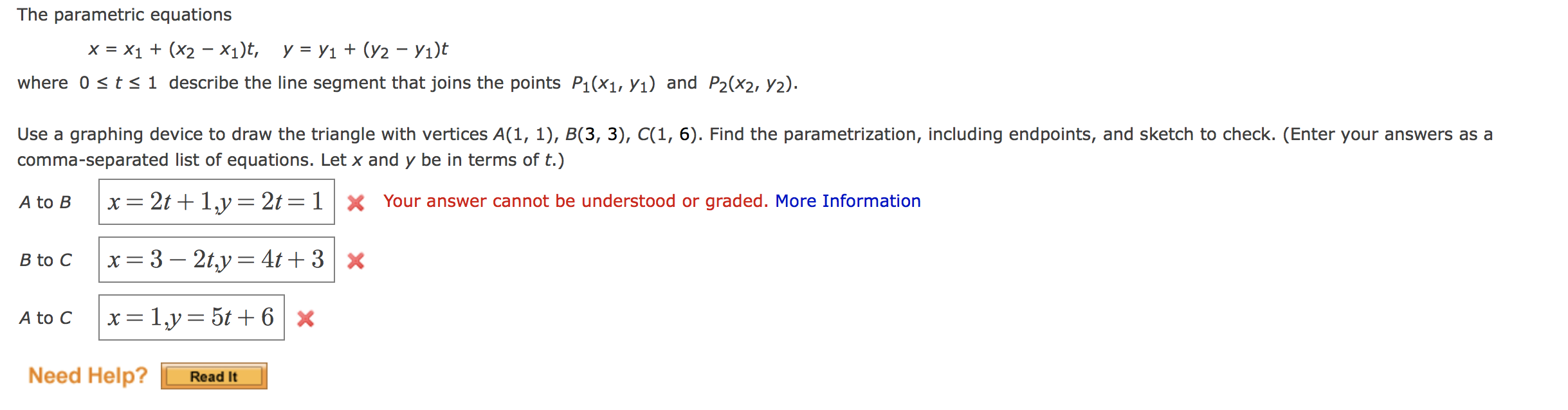 Solved The parametric equations X = X1 + (x2 X1)t, y = y1